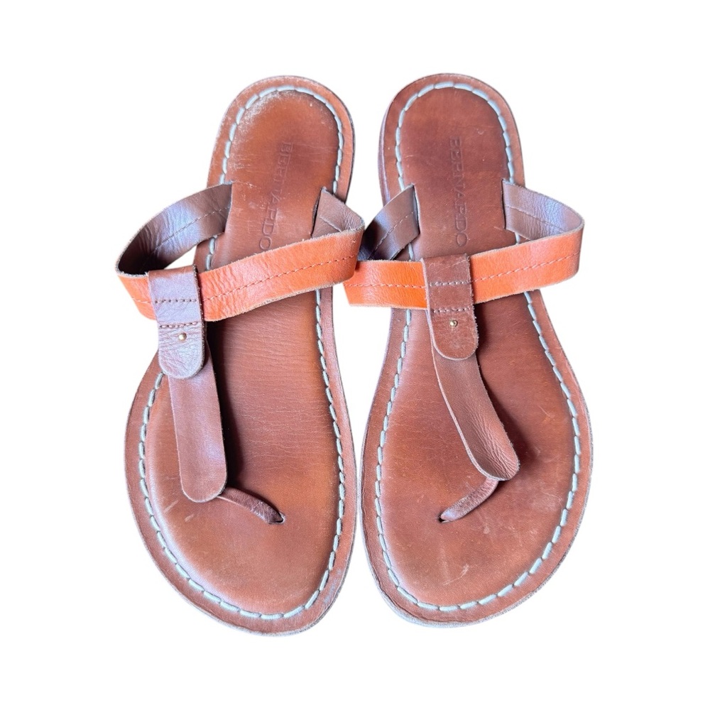 Bernardo Brown and Orange Leather Sandals
